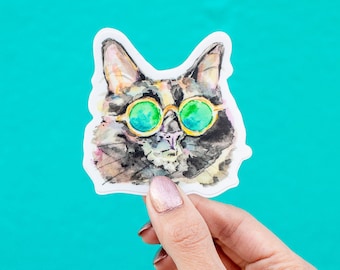 Watercolor Vinyl Cat Sticker, Cat Die Cut Vinyl Sticker, Cat Decal, Cute Cat Stickers, Laptop Sticker, Tumbler Sticker, Water Bottle Sticker