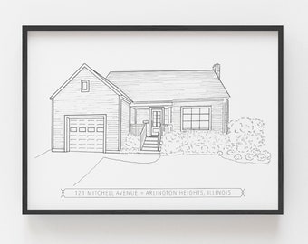 Custom Home Portrait, House Drawing, 8x10 Personalized Home Illustration, Ink Home Sketch, Family Home Drawing