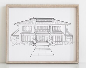 Custom Home Portrait, House Drawing, 5x7 Personalized Home Illustration, Ink Home Sketch, Family Home Drawing