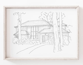 Benutzerdefinierte Home Portrait, Haus Zeichnung, 5 x 7 personalisierte Haus Illustration, Tinte Home Skizze, Familie zu Hause Zeichnung