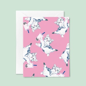 Bubble Tea Card, Boba Tea Card, Boba Milk Tea Greeting Card, Cat Boba Tea, Boba Tea Cat Stationery, Pink Cat Card