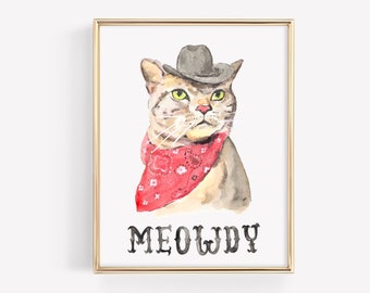 Meowdy Texas Print,  Texas Art Print, Texas Wall Art, Texas Nursery Decor, Funny Cat Art, Cowboy Gifts