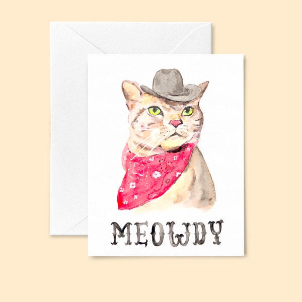 Meowdy Cat Greeting Card, Cowboy Cat Card, Funny Cat Card, Texas Cat, Texas Card