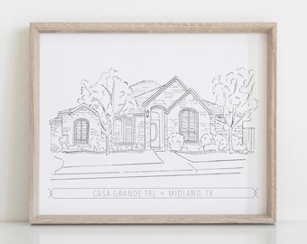 Custom Home Portrait, House Drawing, Personalized Home Illustration, Ink Home Sketch, Family Home Drawing, Housewarming Gift