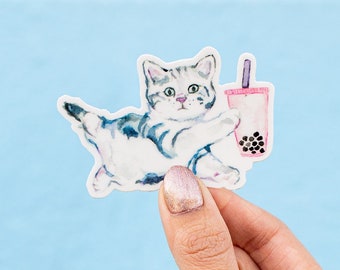 Bubble Tea Cat Sticker, Boba Tea Sticker, Boba Milk Tea Cat Sticker, Gift for Boba Lover