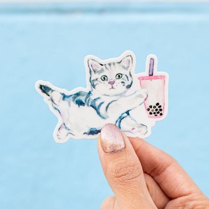 Bubble Tea Cat Sticker, Boba Tea Sticker, Boba Milk Tea Cat Sticker, Gift for Boba Lover