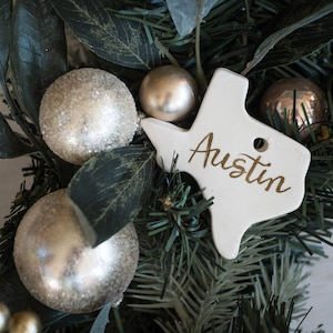 Texas Ornament, Ceramic Texas Ornament, Personalized Texas Ornament, Personalized Christmas Tree Ornaments