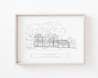 Benutzerdefinierte Home Portrait, Haus Zeichnung, 8 x 10 personalisierte Home Illustration, Tinte Home Skizze, Familie zu Hause Zeichnung