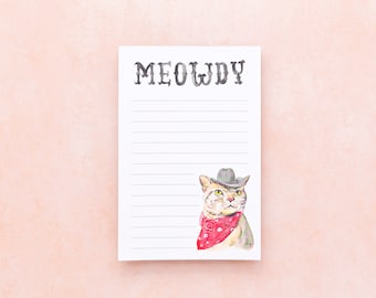 Meowdy Cowboy Cat Notepad, 4 x 6 Notepad, Lined Notepad, 50 Sheet note pad, Texas Cat