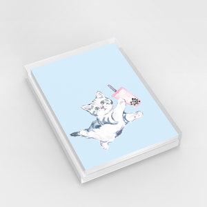 Bubble Tea Greeting Card Set, Boba Tea Note Card Set, Boba Milk Tea Greeting Card, Cat Boba Tea, Boba Tea Cat Stationery Set,