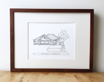 Custom Home Portrait, House Drawing, Personalized Home Illustration, Ink Home Sketch, Family Home Drawing, Housewarming Gift