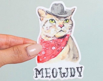 Meowdy Cat Vinyl Sticker, Cowboy Cat Decal, Texas Decal, Texas Vinyl Stickers, Texas Laptop Sticker, Gift for Cat Lover
