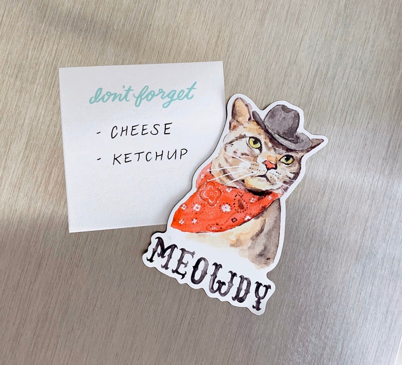 Meowdy Cat Magnet, Texas Magnet, Cowboy Cat, Funny Cat Fridge Magnet, Refrigerator Magnets, Cat Lover Gift image 1