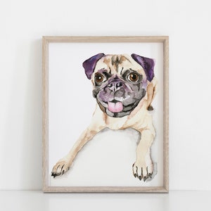Pug Watercolor Print, Pug Giclée Dog Print, Pug Wall Art, Pug Illustration, Pug Art Print, Pug Gift, Pug Portrait Print, Dog Lover Gift