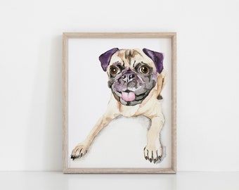 Pug Watercolor Print, Pug Giclée Dog Print, Pug Wall Art, Pug Illustration, Pug Art Print, Pug Gift, Pug Portrait Print, Dog Lover Gift