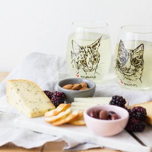 Dog and Cat Wine Glass Set of Two, Personalized Cat Wine Glass Set, Cat Dog Lover Gift, Cat Portrait Wine Glasses, Custom Wine Glasses image 6