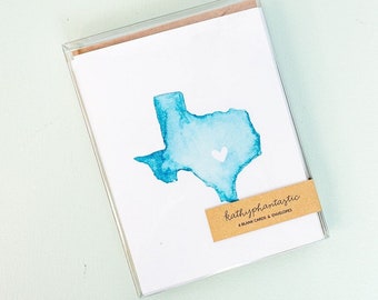 Texas Greeting Card Set, Illustrated Texas Note Card Set, Austin Texas Gift, Stationery Set of 6 Cards