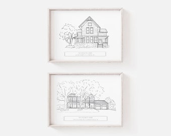 Custom Home Portrait, House Drawing, Personalized Home Illustration, Ink Home Sketch, Family Home Drawing, Housewarming Gift