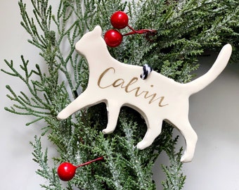 Ceramic Cat Ornament, Personalized Cat Christmas Ornament, Custom Cat Ornament, Pet Memorial Ornament, Calligraphy Cat Ornament