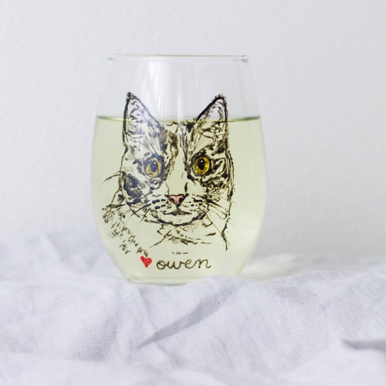 Dog and Cat Wine Glass Set of Two, Personalized Cat Wine Glass Set, Cat Dog Lover Gift, Cat Portrait Wine Glasses, Custom Wine Glasses image 3