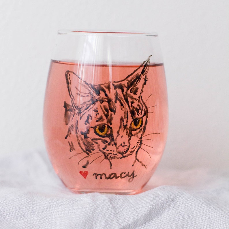 Dog and Cat Wine Glass Set of Two, Personalized Cat Wine Glass Set, Cat Dog Lover Gift, Cat Portrait Wine Glasses, Custom Wine Glasses image 7