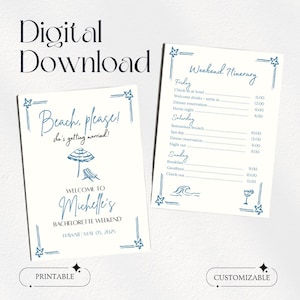 Beach Bachelorette Party Canva Templates - Editable Invites, Itinerary & Packing List Digital Download for Bride Tropical Weekend Planning