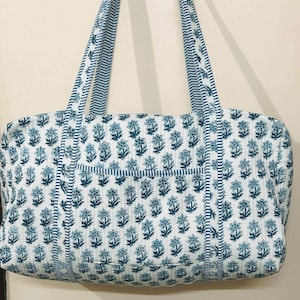 Floral Quilted Duffle Bag: Hand Block Print Cotton Weekender