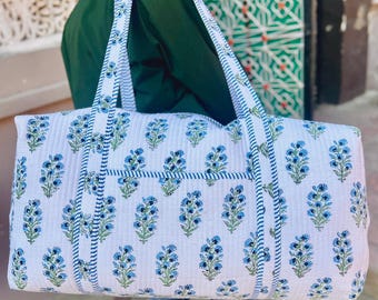 Bolsa de lona de algodón con estampado a mano, bolsa de fin de semana para mujer, bolsa de viaje grande, bolsa de almacenamiento de algodón, bolsa de viaje y fitness, regalo para despedidas de soltera.
