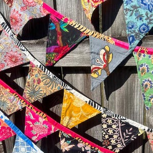 Colorful Fabric Bunting Banner: Vintage Floral Party Decor