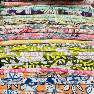 Vintage Indian Block Print Cotton Fabric Scraps: Quilting Fat Quarter Bundle