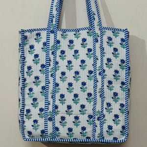 Floral Quilted Tote Bag: Hand-Printed Cotton Block Print, Boho Weekender