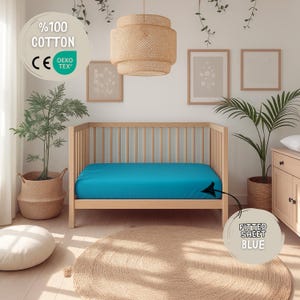 100% Cotton Fitted Crib Sheet – Natural Baby Bedding | Custom Size Option | Soft & Breathable | Blue Color