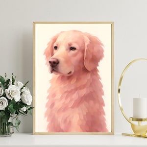 Portrait of Dog/Dog Art/Dog/Wall Decor/Pink Dog/Golden Retriever/Dog Decor/Dog Wall Art