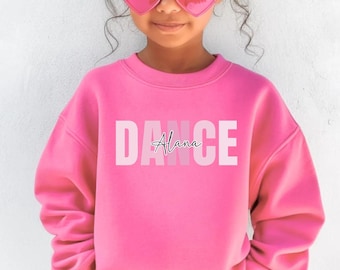 Custom Dance Sweatshirt Girls, Personalized Pink Crewneck for Kids, Cute Toddler Ballet Outfit Gift, Youth Dancer Sweater Girl