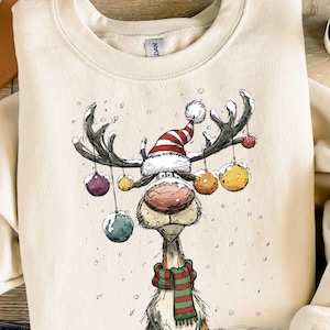 Vintage Reindeer Sweatshirt, Cute Christmas Sweatshirt, Retro Reindeer Sweatshirt, Merry Christmas Sweatshirt, Christmas Reindeer Sweatshirt
