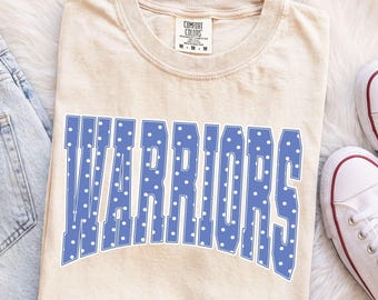 Warriors Blue Polka Dot Mascot Shirt, Comfort Colors® School Spirit Tee for Game Day