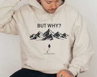 But Why Penguin Sweatshirt, WHY Penguin Meme Crewneck, Sad Penguin Mountain Graphic Sweatshirt