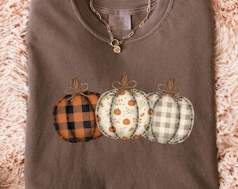 T-shirt citrouille d'automne Comfort Colors® | Chemise Automne Automne | d'action de grâces | Chemise citrouilles | Chemise citrouille à carreaux