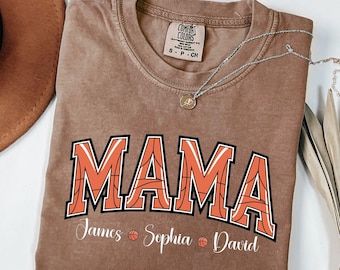 T-shirt de basket-ball personnalisé pour maman Comfort Colors®, T-shirt de basket-ball pour maman avec nom et numéro de l'enfant, T-shirt de basket-ball personnalisé pour maman