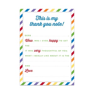 Instant Download Thank You Notes for Kids RainbowFill in the Blank image 1