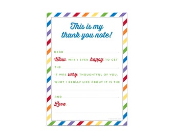 Instant Download - Thank You Notes for Kids - RainbowFill in the Blank