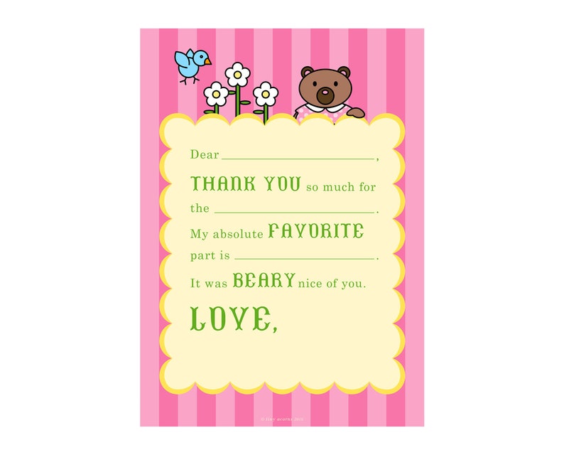 Thank You Notes for Kids...Fill in the Blank...Instant Digital Download image 1