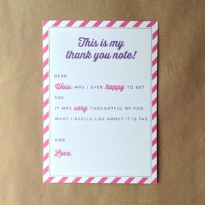 Instant Download - Thank You Notes for Kids - Fill in the Blank