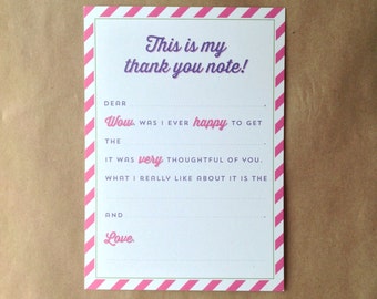 Instant Download - Thank You Notes for Kids - Fill in the Blank