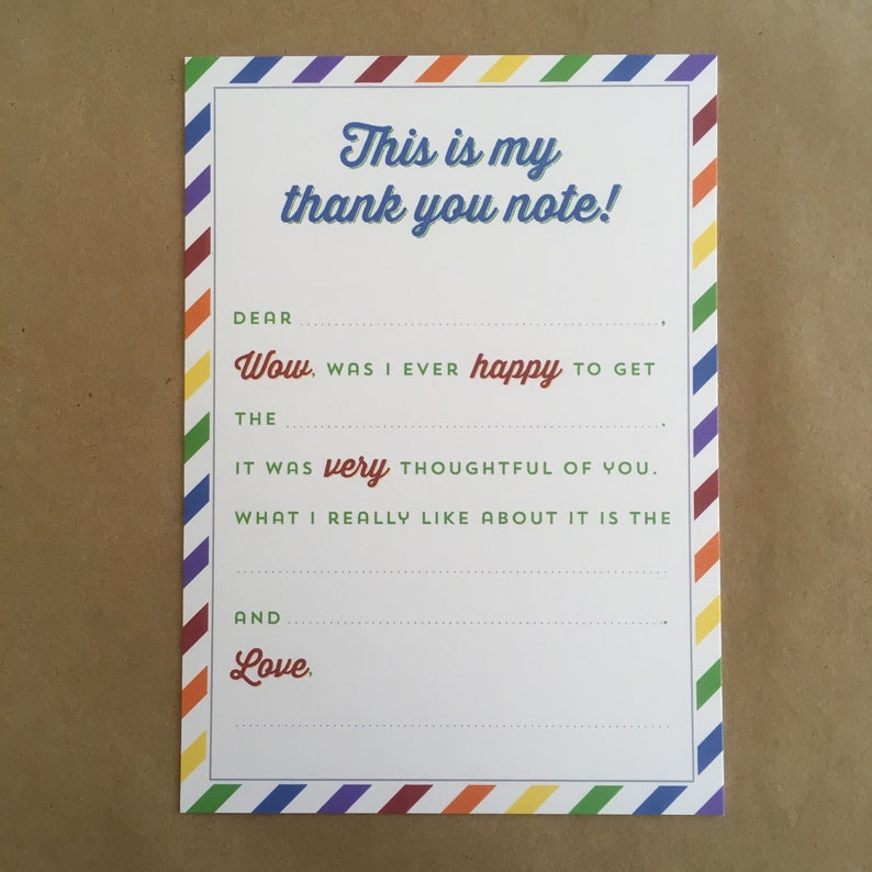 Instant Download Thank You Notes for Kids RainbowFill in the Blank image 2