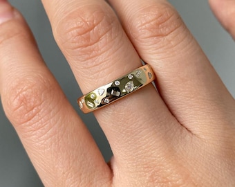 Multiformad diamantvigselring i massivt guld stapelband slumpmässigt utspridd diamantring flush set ring för kvinnor gåva FullEternity band