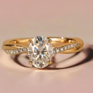 Art Nouveau Moissanite Engagement Ring: 14k Yellow Gold Vine Band