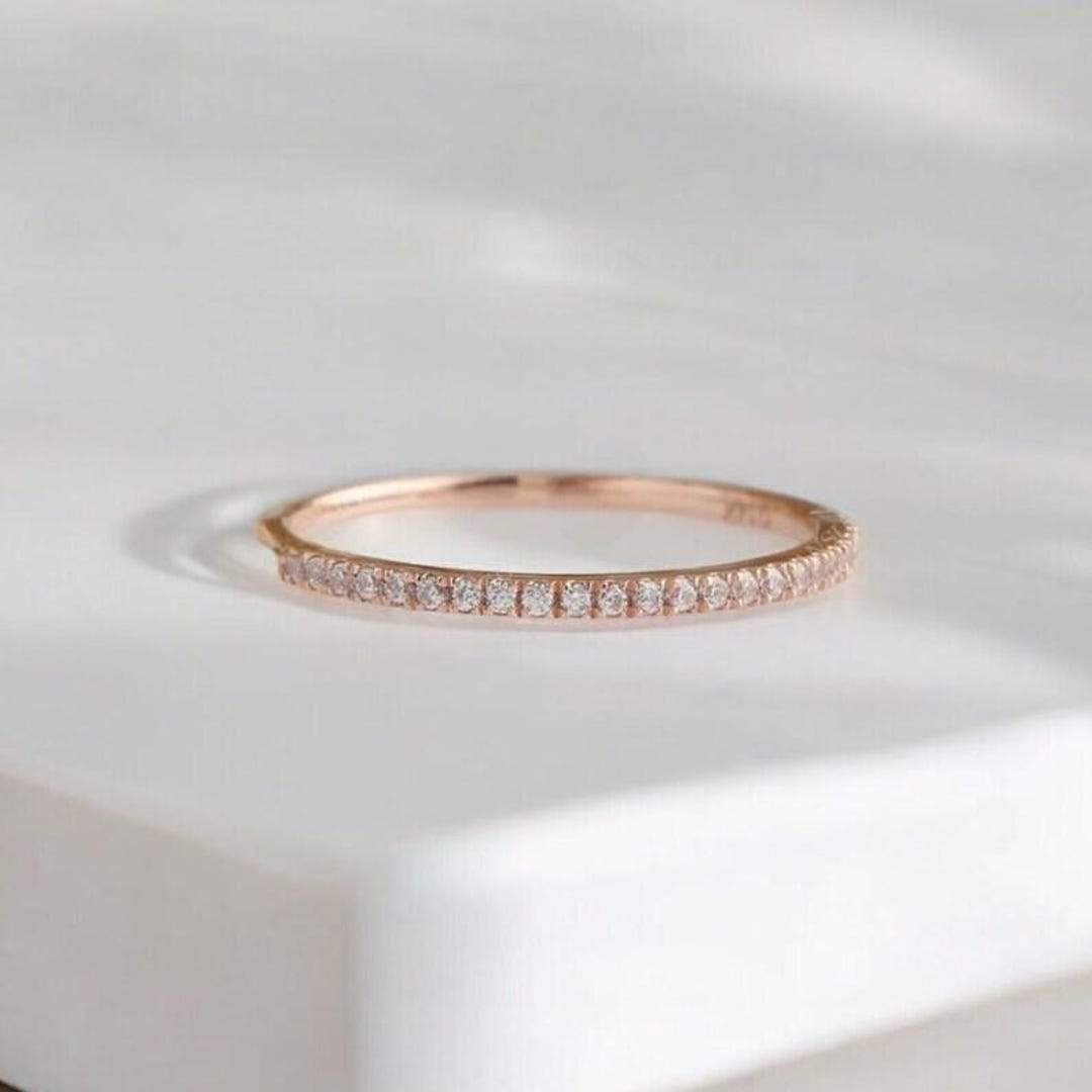 14k Solid Gold Diamond Engagement Band Ring Matching Band Half Eternity ...