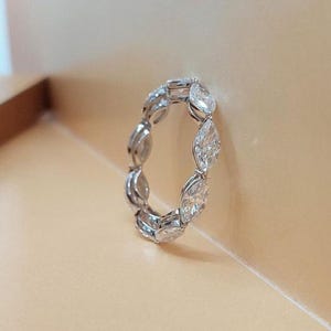Marquise Moissanite Eternity Band: 14k Gold Shared Prong Wedding Ring