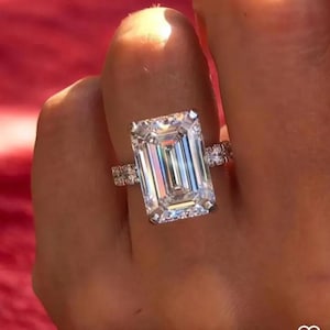 10CT smaragdslipad moissanit förlovningsring, stor solitär diamantring, lyxig uttalande brudring, jubileumspresent till henne